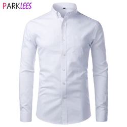 Mens White Oxford Cotton Dress Shirts Casual Button Down Slim Fit Shirt Men Long Sleeve Formal Business Top Blouse Chemise Homme