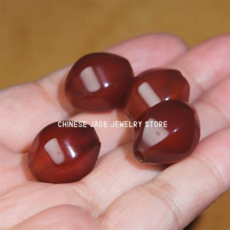 4pcs Natural Wine Red Old Agate Hexagonal Ancient Beads 20×15mm