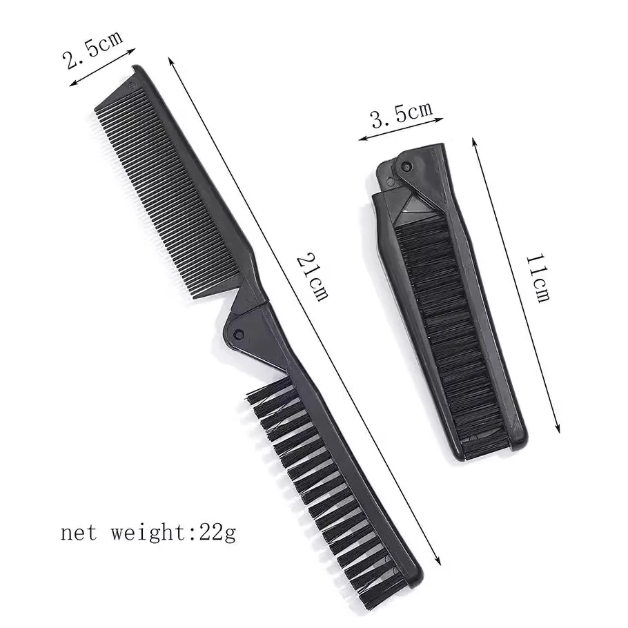 New Black 2-in-1 Small and Portable Folding Comb for Girls Wholesale Shun Hair Anti Knot Small Comb