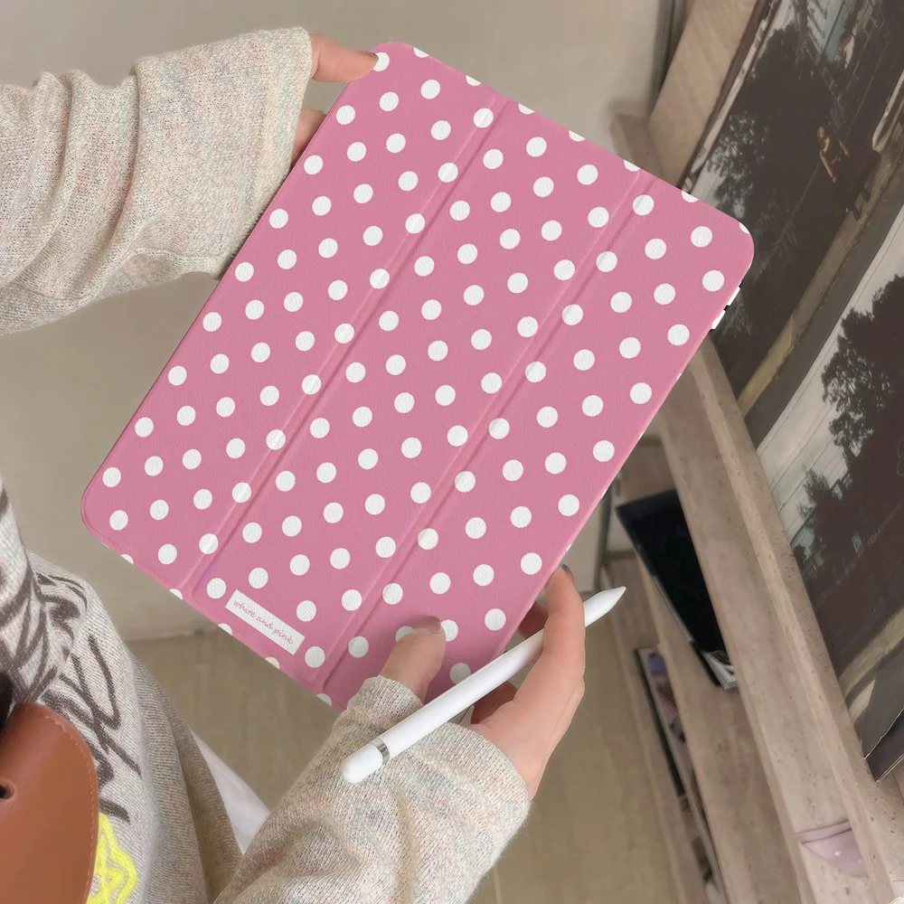 Trendy Sweet Pink Polka Dot 720° RotatingTablet Cover for iPad Air 11 Air 13 2026 mini 7 2024 8.3inch Pro 11 13 Air 13 2025 Case