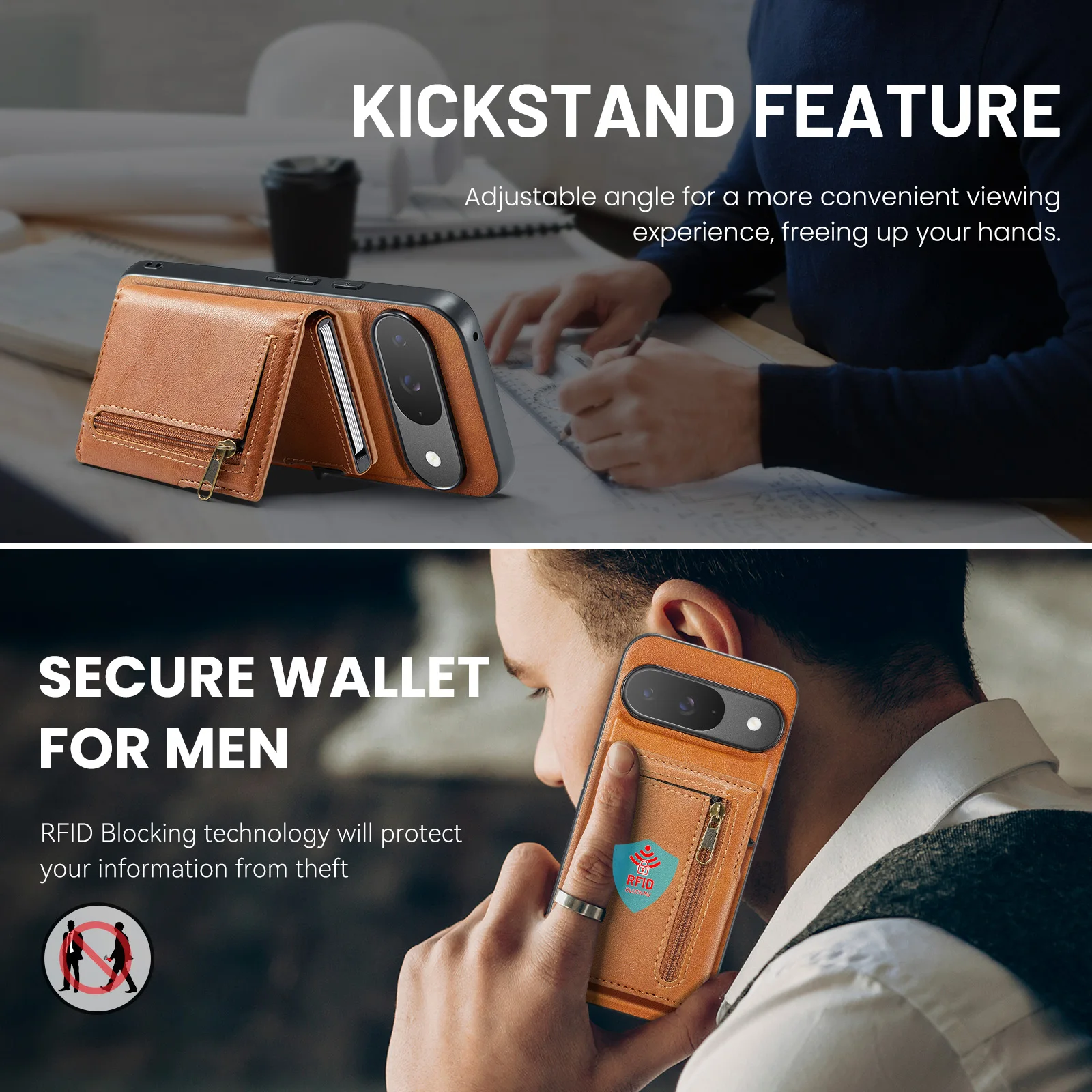 FS-031 2-In-1 Magnetic Detachable Wallet Case Card Slot Zipper Coin Purse Kickstand Phone Cover For Google Pixel 8 9 10 11 ProXL
