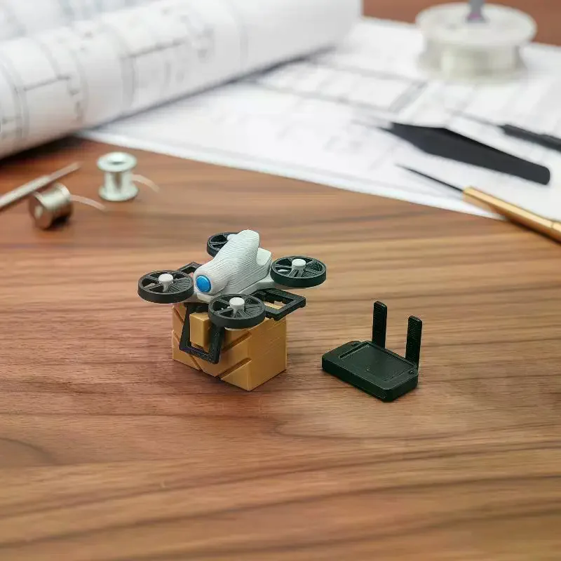 Mini UAV Drone Model 1:12, Micro Unmanned Aerial Vehicle Ornament for Dollhouse Scene Photography Props