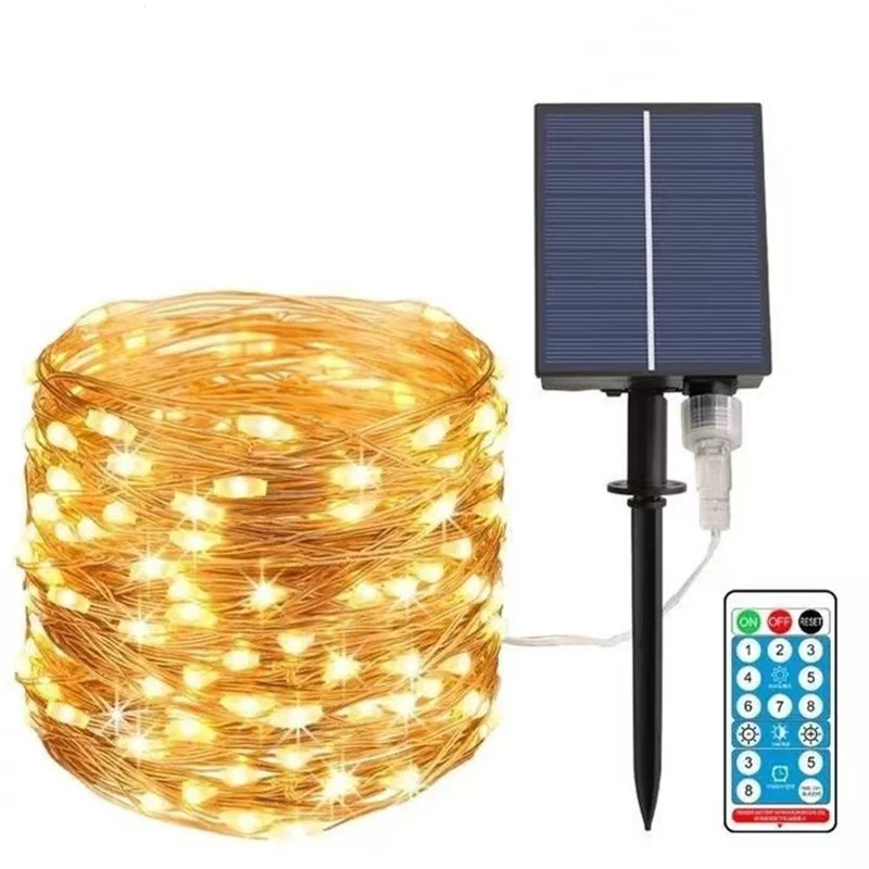 12m 22m Remote Control Solar String Light Copper Wire Fairy Lights Waterproof Garden New Year Christmas Holiday Light Decoration