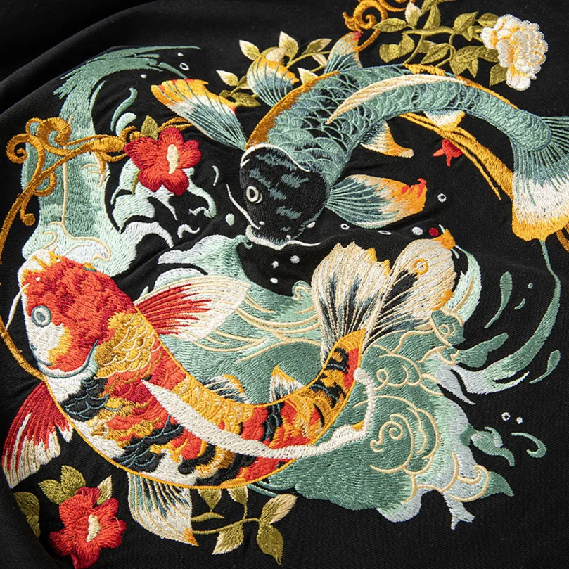 Summer 3D Embroidery Short Sleeve Tee shirt Men Fish Knit Cotton Tee Shirts Youth Sukajan Top 2025 Chic Tshirt Women T-shirt Z1