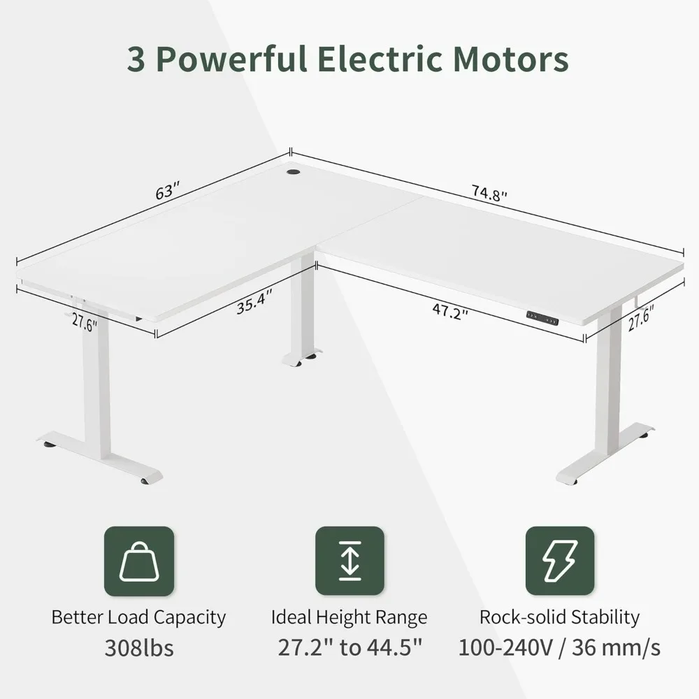 Supports Over 300lbs, Large L Shaped Standing Desk, Electric Height Adjustable L Shaped Desk, Suitable for Home Office