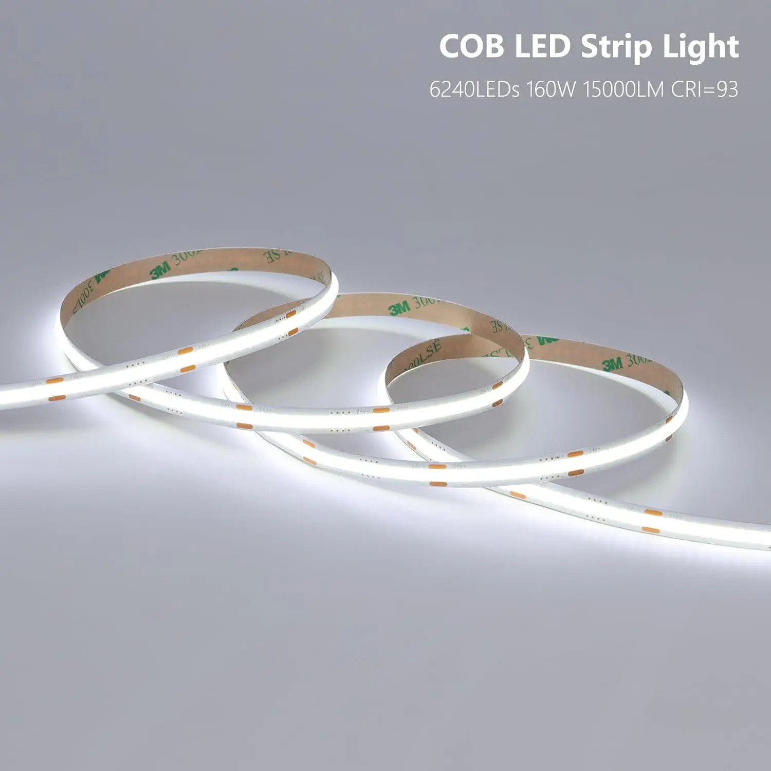 Zestaw 24V światła pasek Cob Led 65,6 stóp (2 rolki 32,8 stopy), 6000K chłodnego białego cięcia 11 W/M 312Leds/M Cri 93 taśma Led światła z