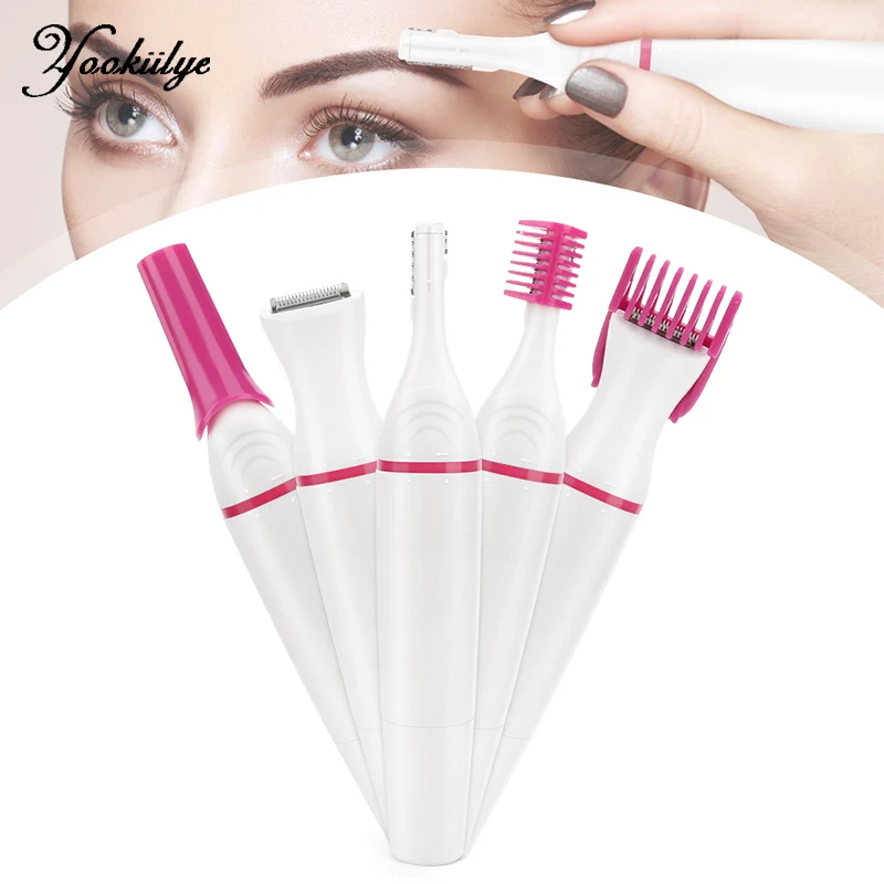 Electric Epilator 5 In 1 Mini Shaver Women Eyebrow Trimmer Shaper Multifunction Nose Face Underarm Bikini Hair Removal Device