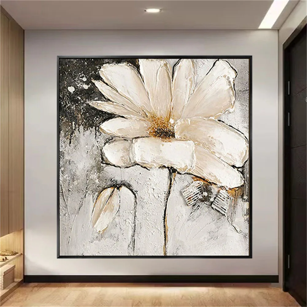

100% Hand-Painted White Lily Flower Oil Painting Fashion Home Interior Decor Pictures Nordic Abstract Artwork For Living Room