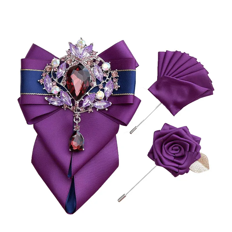 Conjunto de broche de pajarita Original para hombres, joyería hecha a mano de flores de Collar de diamantes de imitación británicos, alfileres de pajarita de boda de alta gama para hombres coreanos