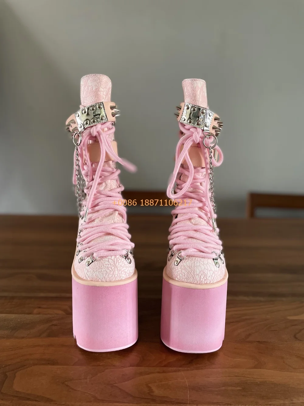 Pink Platform Chain Rivet Boots New Cyberpunk Belt Buckle Rock Boots Party Casual Fashion Ladies Sweet 34-47 Size Wedding Shoes