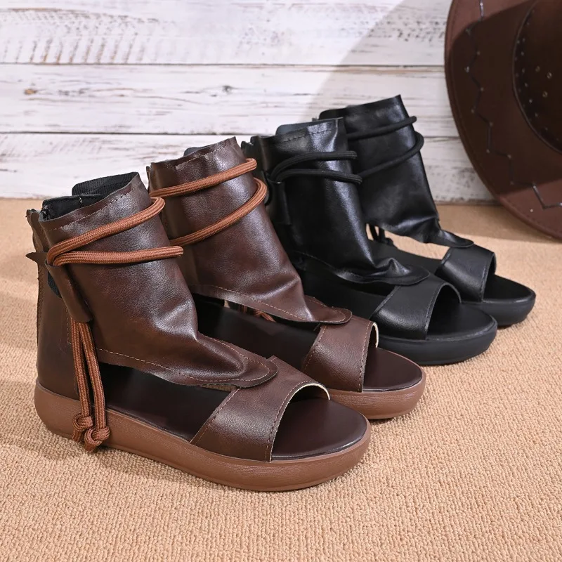 

Summer Women Ankle High Gladiator Sandals Platform Open Toe Drawstring Western Casual Outdoor Fashion Shoes