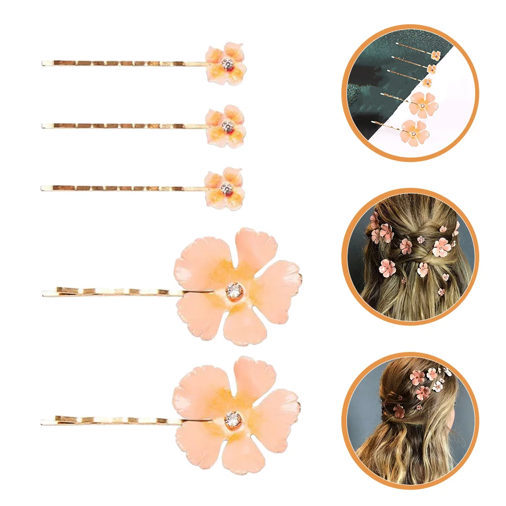 5 Pcs Hair Pin Bridal Flower Clip Clips Gilded Barrettes Pink Accessories for Women Bride