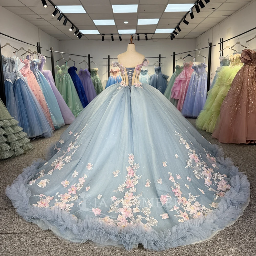 Customized Off Shoulder Quinceanera Dresses Ball Gown Lace Up Back Ball Gown Long Puffy Sweet 16 Dresses vestido de 15 quinceañe