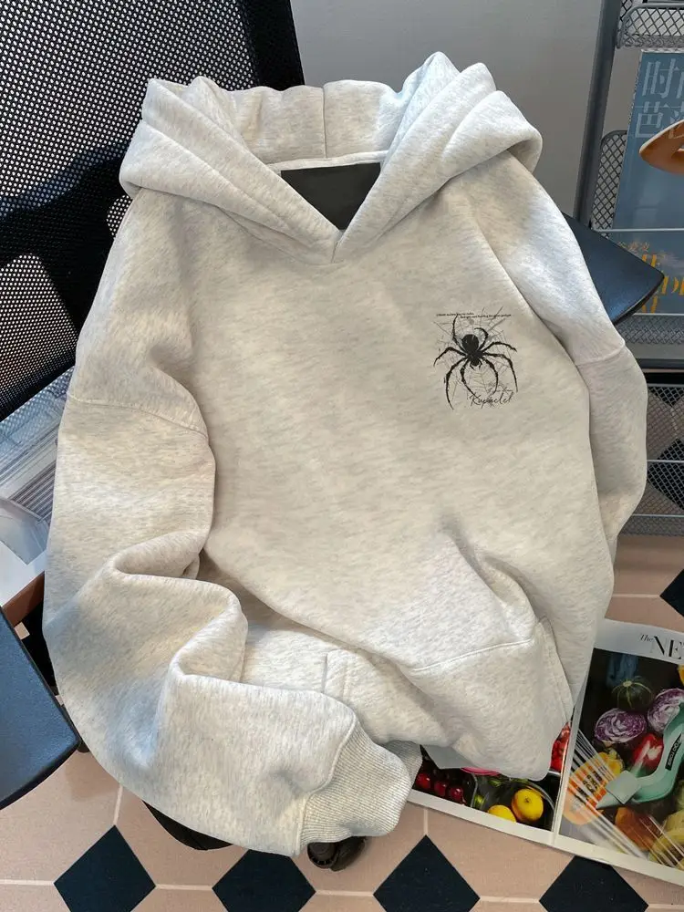 Gothic Punk Spider Hooded Sweatshirt Oversize Unisex Couple Lazy Velvet Sweater Streetwear