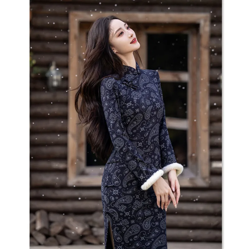 Yourqipao الصينية التقليدية شيونغسام بأكمام طويلة 2026 فستان سهرة تشيباو الشتوي للنساء #1