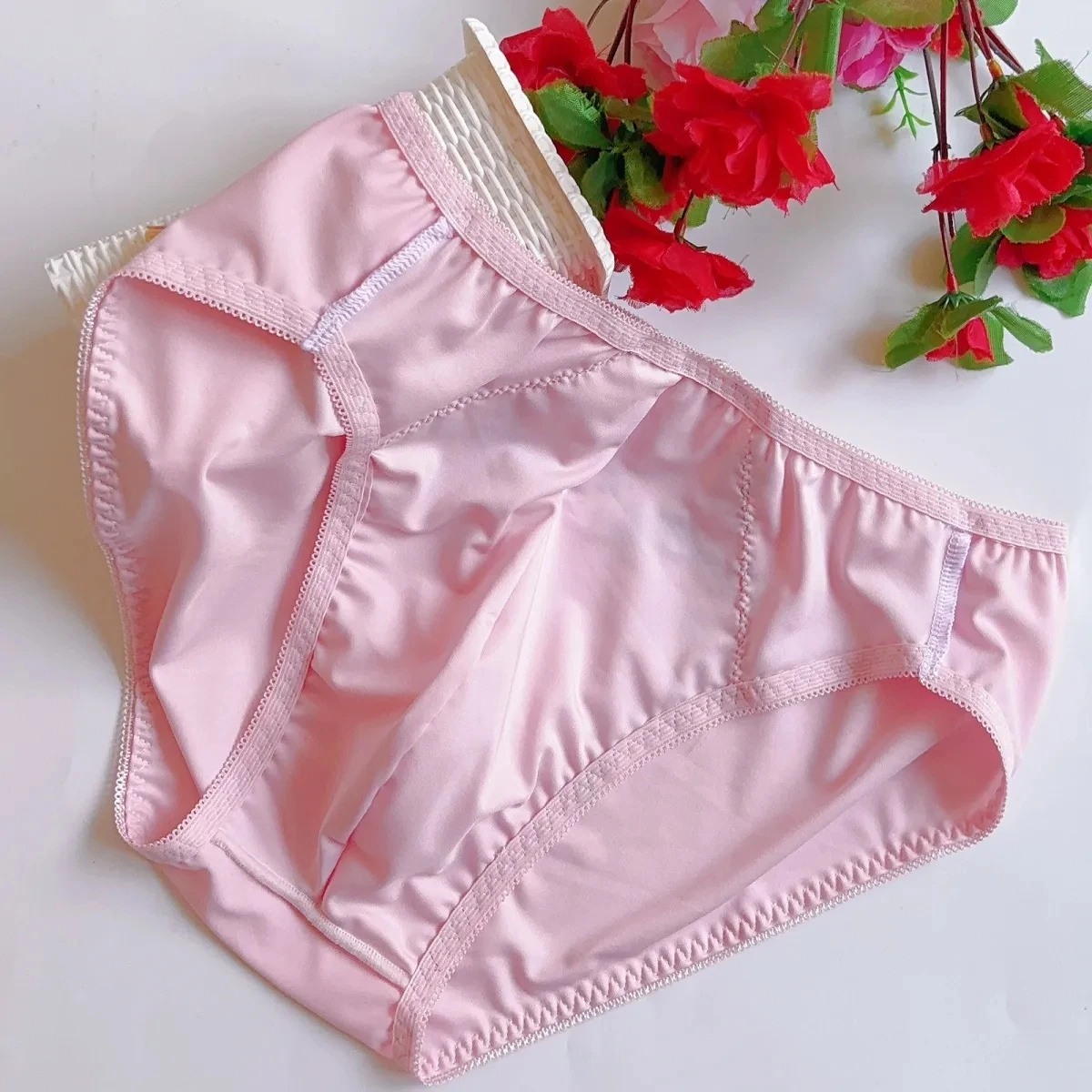 Man's Pink Lace Flower Embroid Panties Briefs LGBTQ Group Sexy Live Show Costumes Private FKK Party BF Gifts