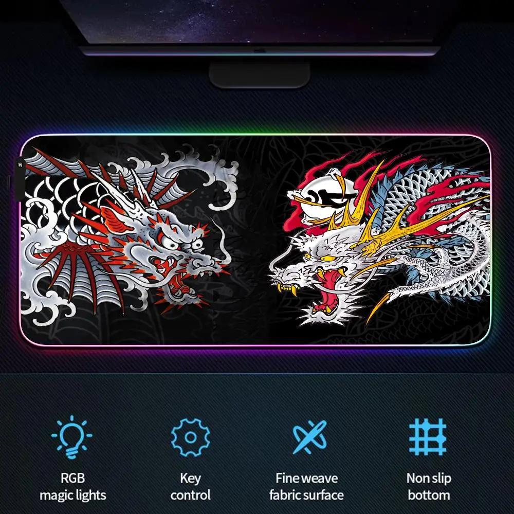 

XXL RGB Gaming Mouse Pad Oni Desk Mat HD Black Gamer Accessories Large LED MousePads Samurai PC Computer Carpet Rug with Backlit