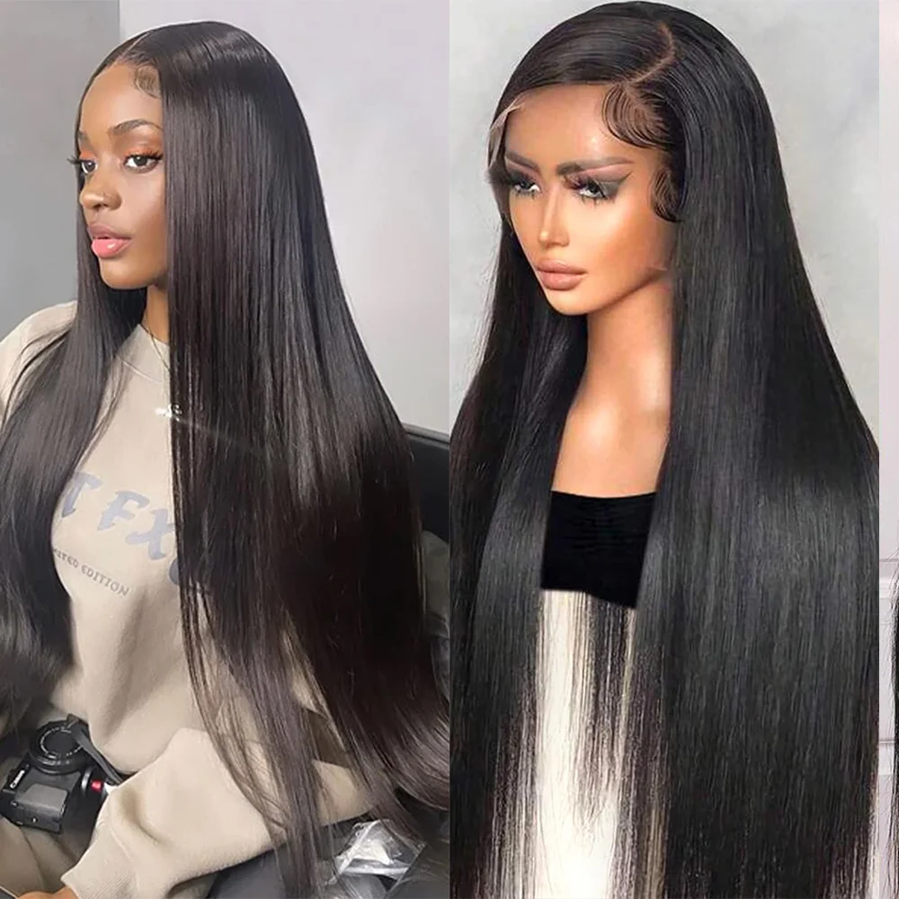 

Long Straight Natural Color Human Hair Front Lace Wigs 200 Density 36 Inch HD Transparent Human Hair Wigs for Black Women