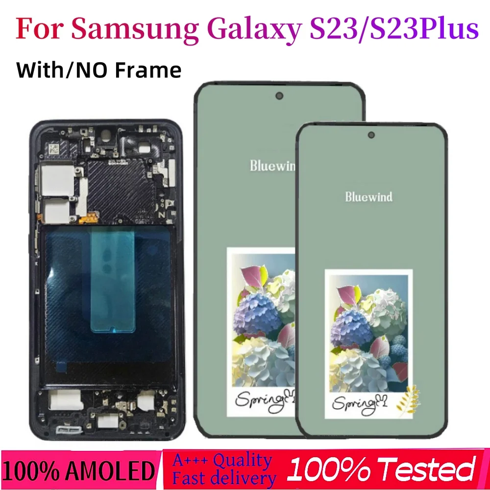 AMOLED For Samsung Galaxy S23 5G S911B/U LCD For Samsung Galaxy S23 Plus S916B S916U Display Touch Screen Digitizer With Frame