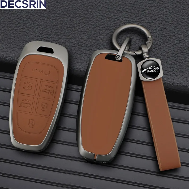 Funda de aleación de Zinc + cuero para llave de coche, Fob para Hyundai Sonata Sel Ev 6 Ev 8 IONIQ 5 Nexo DN8 Fe Tucson Sonata Staria NX4 Ioniq