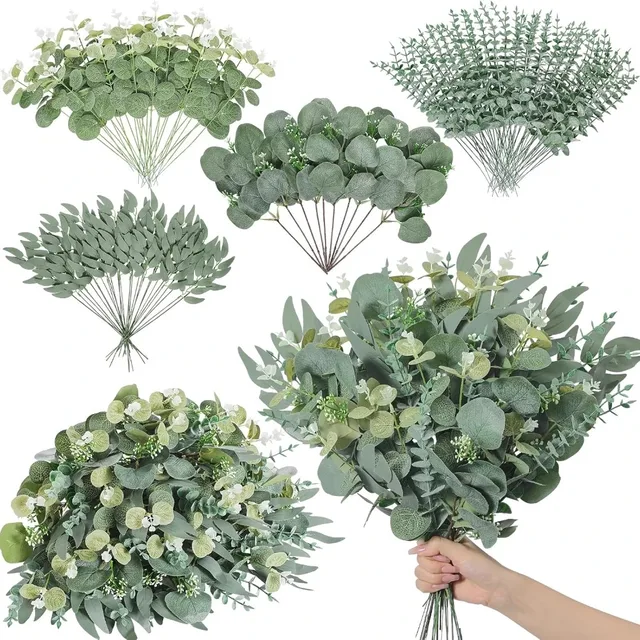 20pcs Eucalyptus Leaves Stems Artificial Plant Bouquet Fake Flowers for Home Decor DIY Floral Arrangement Wedding Decoration 20pcs Eucalyptus Leaves Stems Artificial Plant Bouquet Fake Flowers for Home Decor DIY Floral Arrangement Wedding Decoration