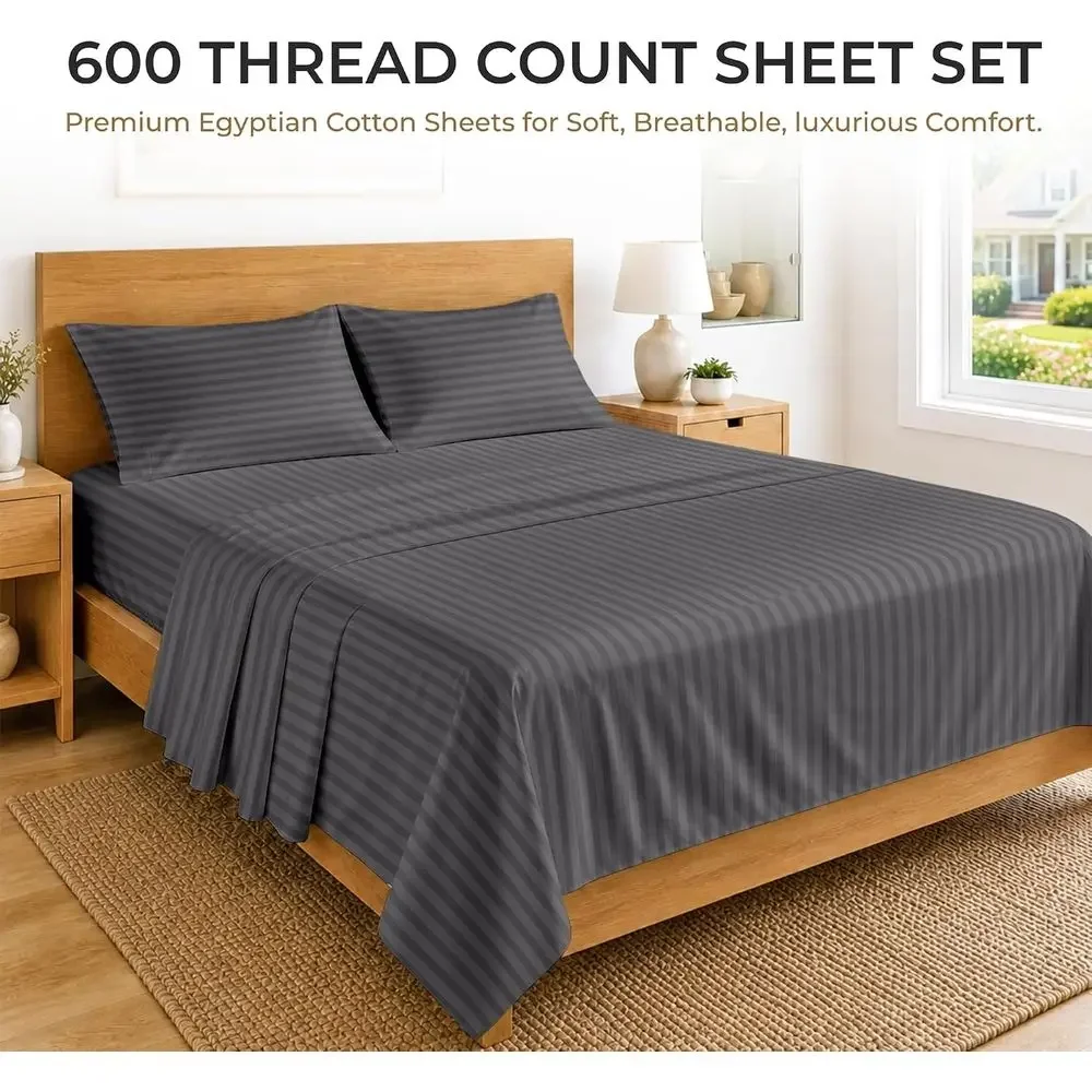 100% Egyptian Cotton Sheets Queen Size – 600 Thread Count Sheets Set, Sot, Cooling, 15