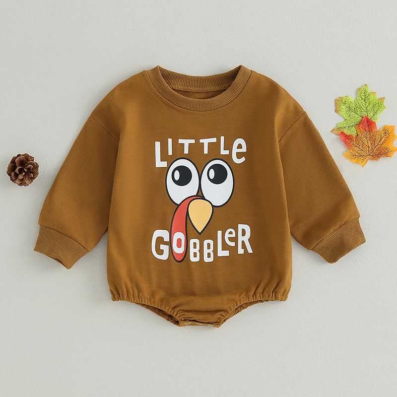 

Infant Baby Hooded Romper Thanksgiving Outfit Letter Print Long Sleeve Jumpsuit for Toddler Newborn Boy Girl