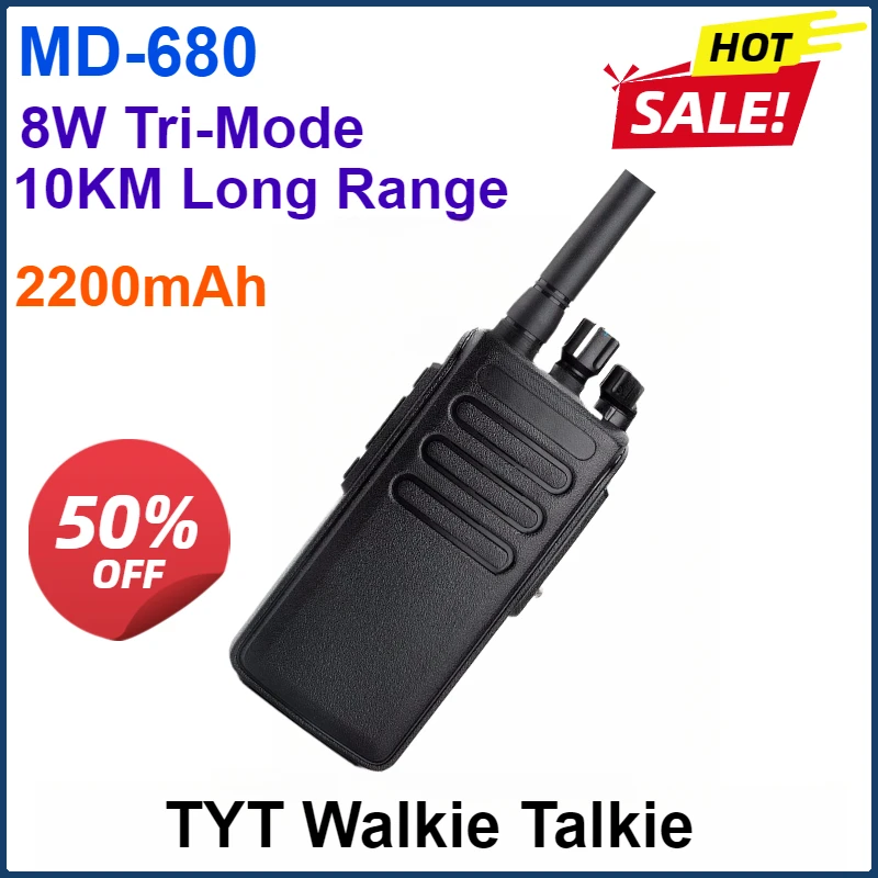 

2200mAh TYT 10W MD-680 Walkie Talkie TDMA Digital Radio IP67 136-174Mhz VHF MD680/MD358 UHF DMR Digital 10KM Waterproof Radio