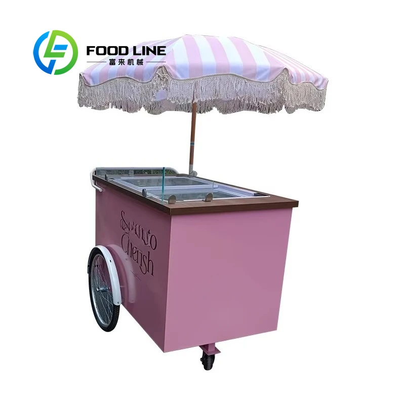 Customized Mobile Ice Cream Hand Push Cart High Quality Commercial Snack Beverage Vending Cart for Street Business
