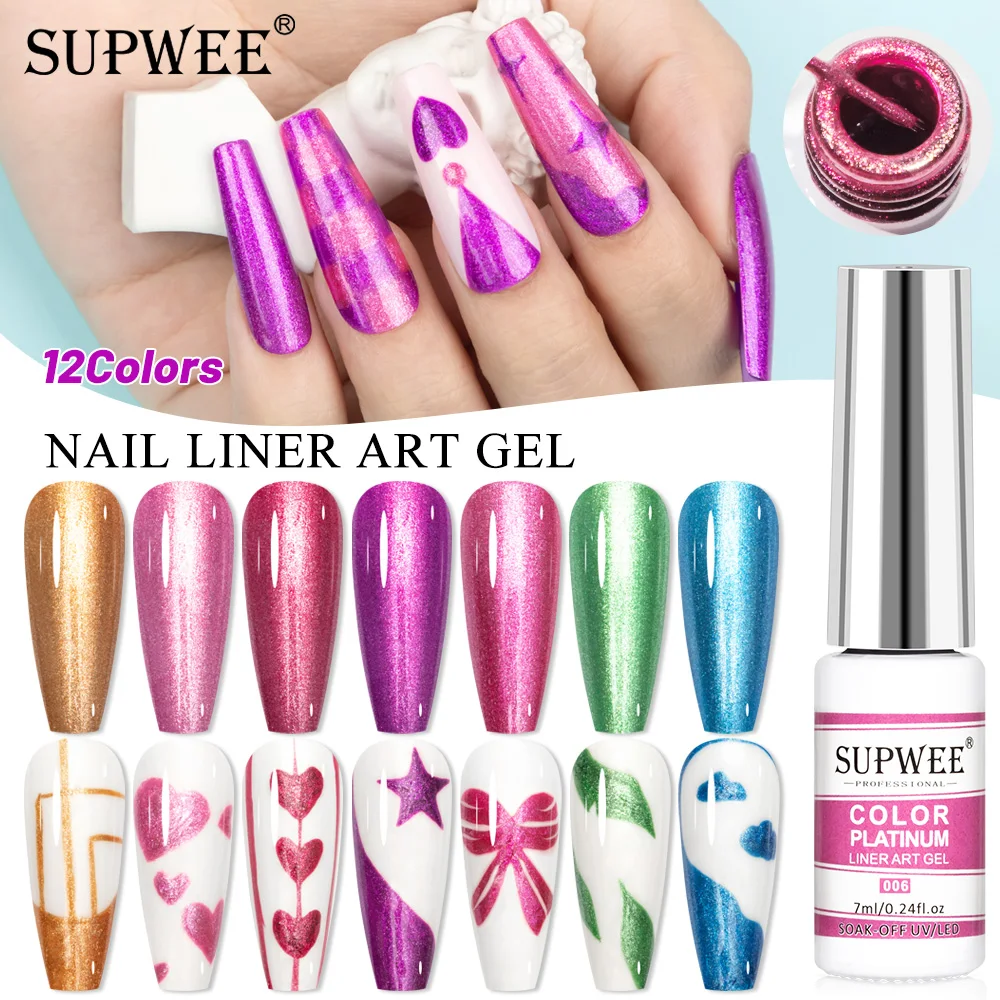 

Supwee 7ml Nail Art Liner Gel Nail Polish 12 Colors Drawing Gel Semi Permanent UV/LED DIY Painting Gel Lacquer for Manicure Art