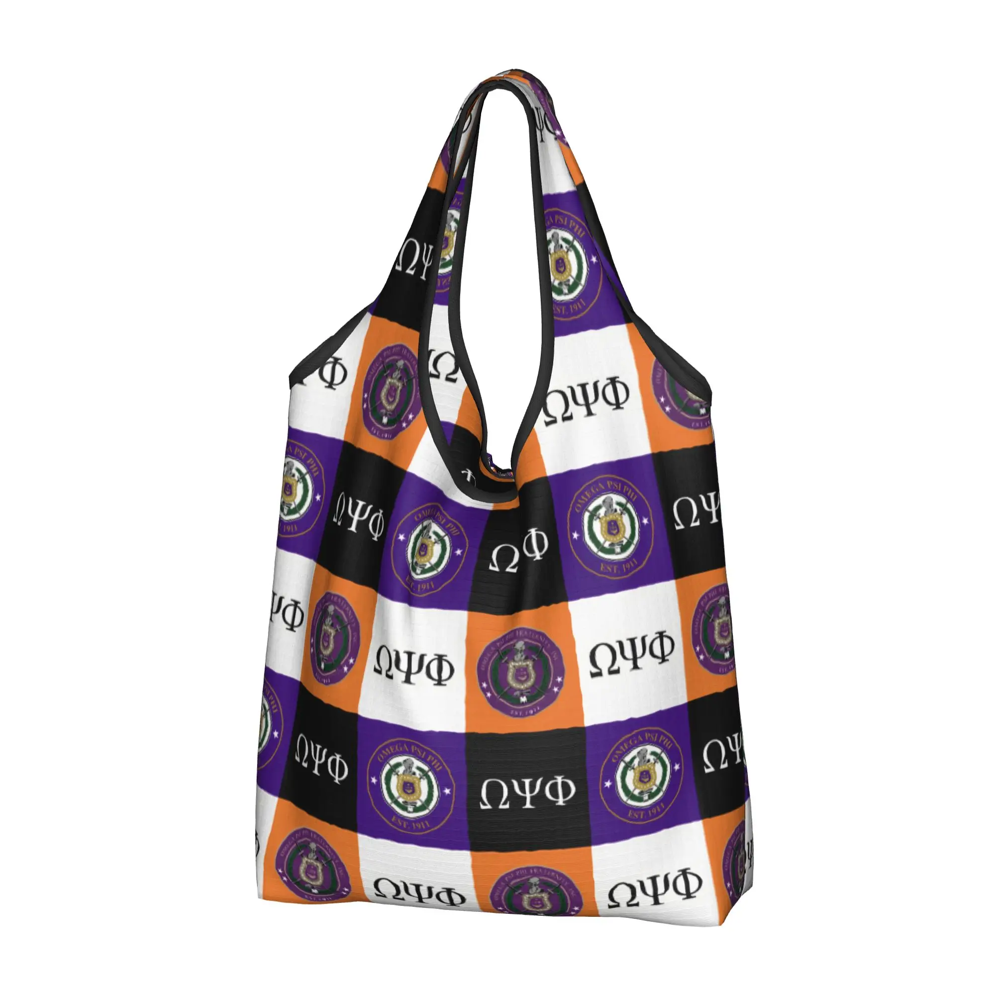 Custom Omegas Psi Phi Checkered Plaid  Shopping Bags  Portable Groceries African American Fraternity Psi Phi  Tote Shopper Bags