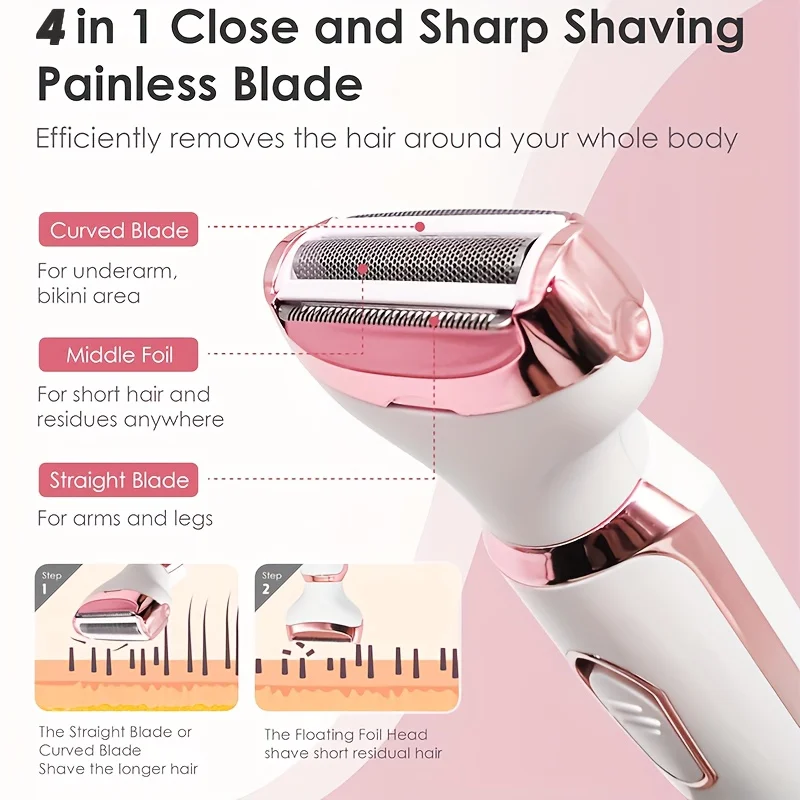 4-in-1 Silky-Smooth Electric Shaver for Women - Wet/Dry, USB Rechargeable & Portable for Full Body Use