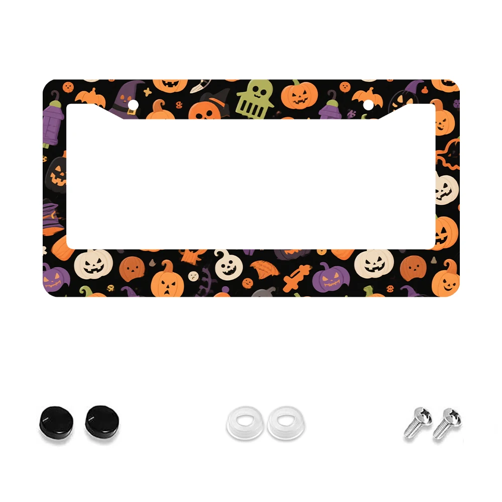 

1pc Black Color Pumpkin Pattern 2 Hole License Plate Frame Aluminum Material 6x12 Inches with Screw Set Funny Car Decoration Gi