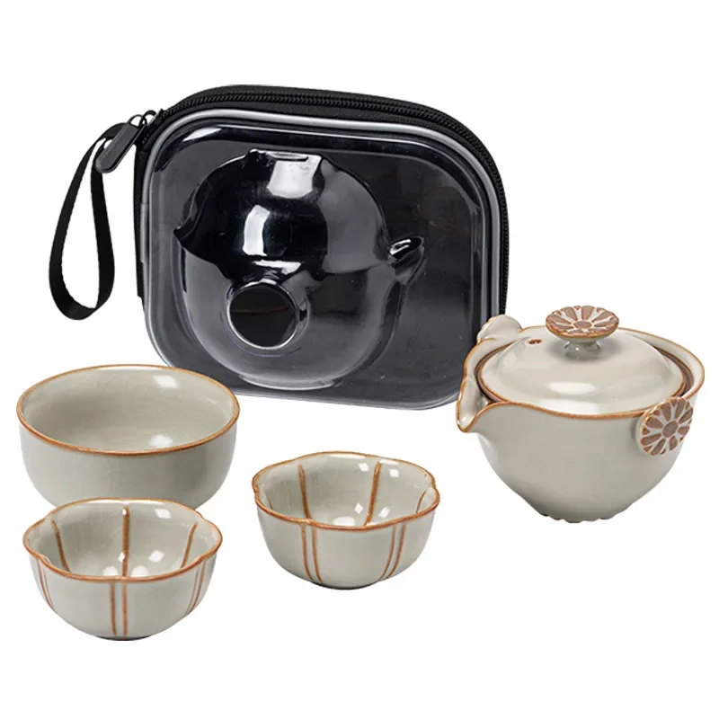 Retro Kiln Change Love of Butterfly Tea Set Kit Japanese Tea Set Complete Set Household Tea Maker Outdoor Tote Bag Collection