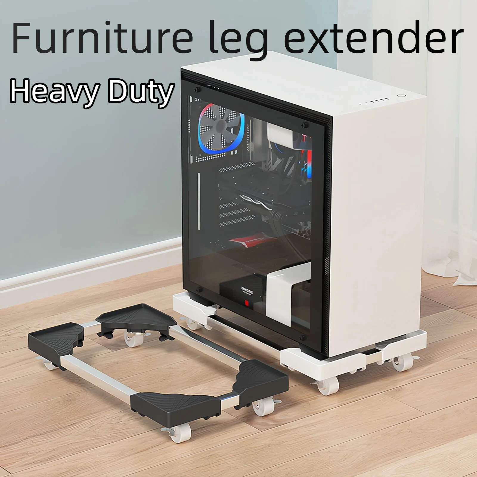 Adjustable Computer Tower Stand with Wheels Mobile CPU Holder for Gaming PC Heavy Duty Metal Locking Casters Ventilated