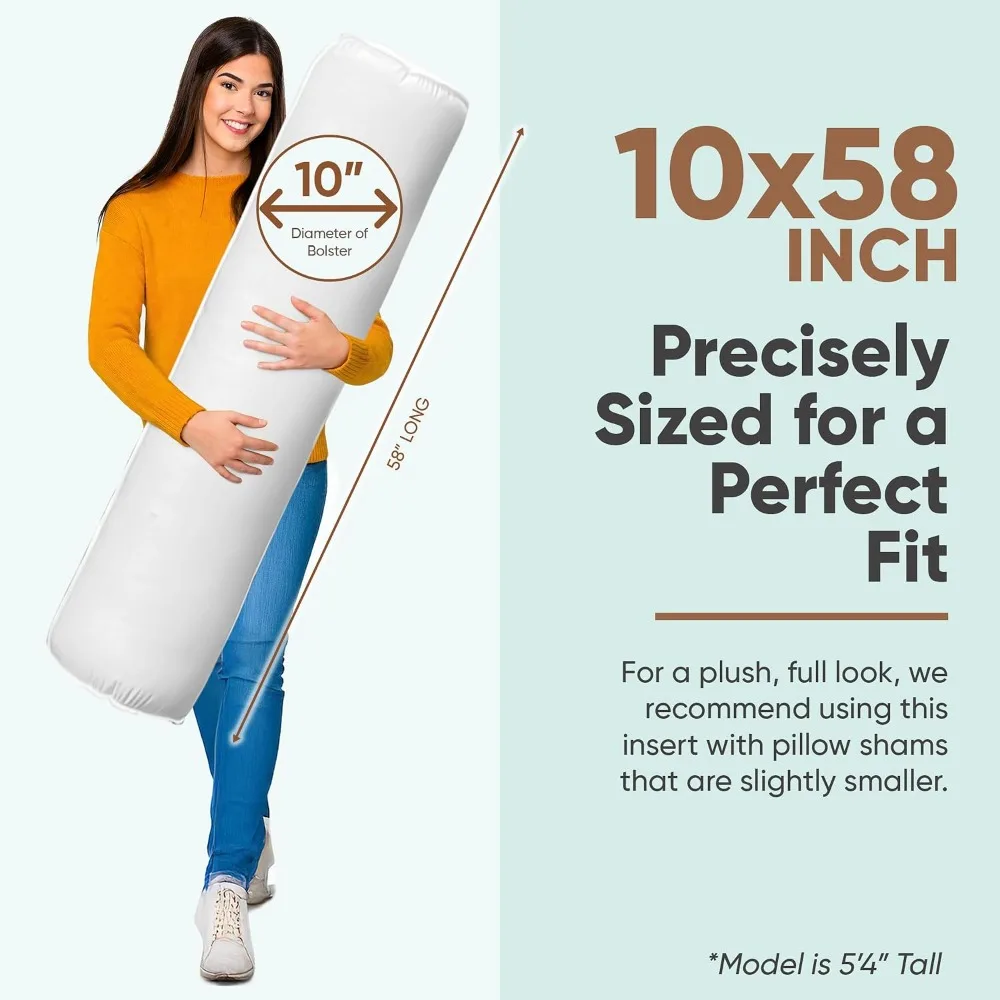 Bolster Pillow Insert 10x58 in - White Round Soft Roll Pillow for Bed