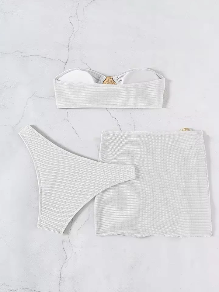 

Vzvn Sexy Solid Strapless Bikini Women Split Swimsuit Beach Brazil Bikini 2026 New All Season Backless Bikinis Skirt 3 Piece Set