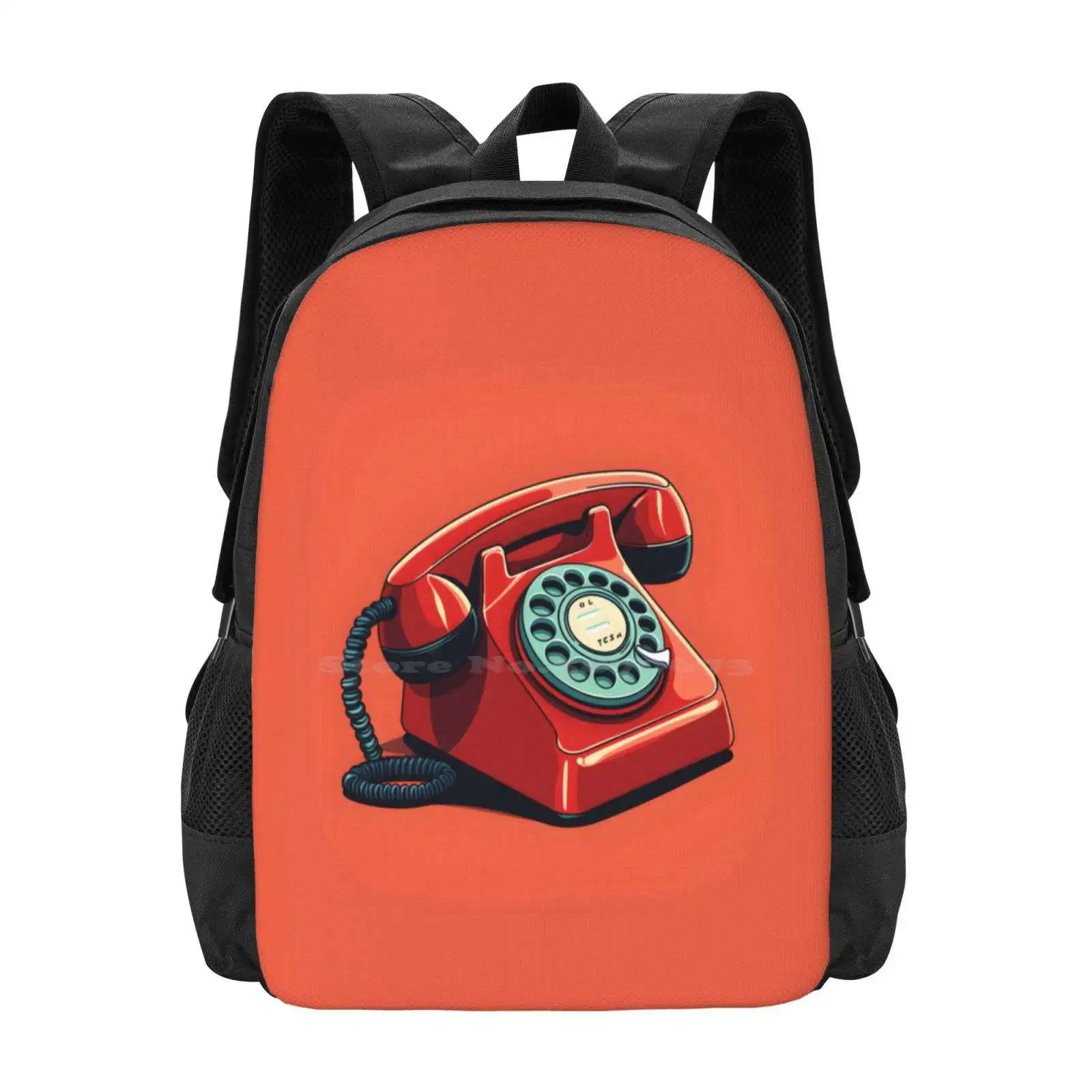 Retro Rotary Phone Hot Sale Schoolbag Backpack Fashion Bags Retro Rotary Phone Dial Red Orange Minimal 2D Graphic