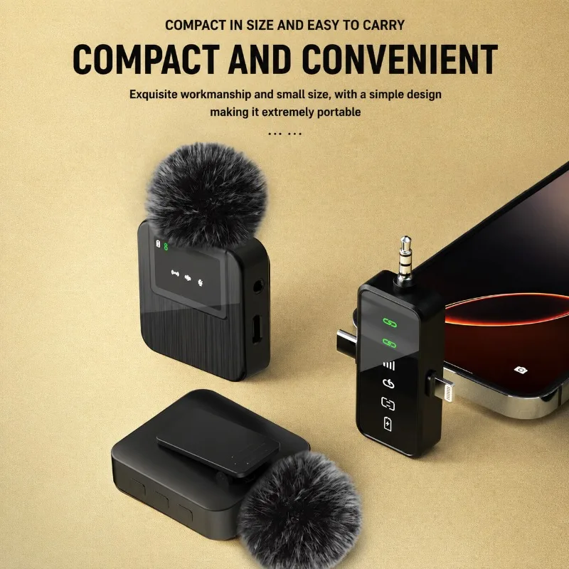 Wireless Lavalier Microphone Condenser Dual‑channel Audio‑recording Mic for Smartphone Camera Live‑streaming Content‑creation
