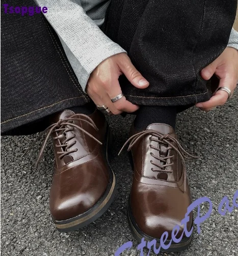 Men Office Wedding Oxford Shoes Square Toe Thick Sole Black Brown Formal Daily Leather Dress Shoes Cityboy Fashion Runway Shoes