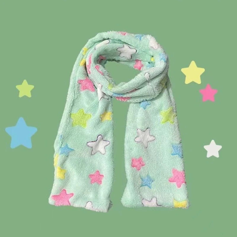 Stylish Furry Scarf for Outdoor Activities Winter Thick Wrap Warm Scarf Trendy Colorful Star Scarf Thickened Long Scarf