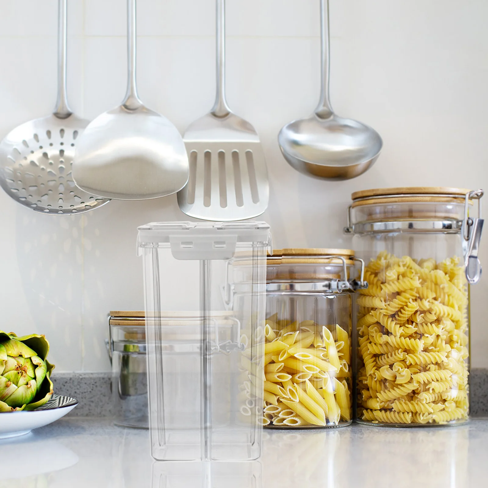 

Plastic Snack Containers 4 Compartments Square Airtight Pantry Organizer Food Storage Box Snack Containers Cookie Jar