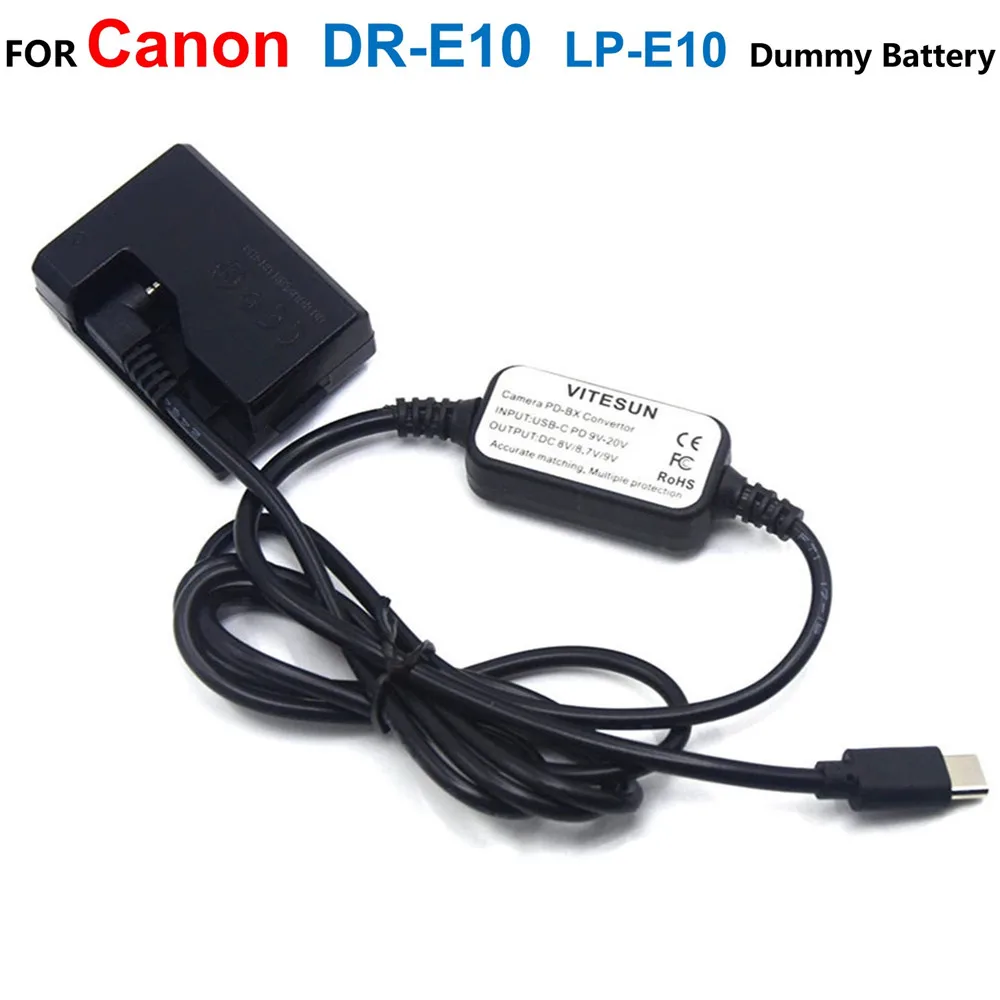 

DR-E10 LP-E10 Dummy Battery+USB C Power Cable Adapter For Canon EOS 1300D 1500D 2000D 3000D Kiss X50 X70 X80 X90 Rebel T3 T5 T6