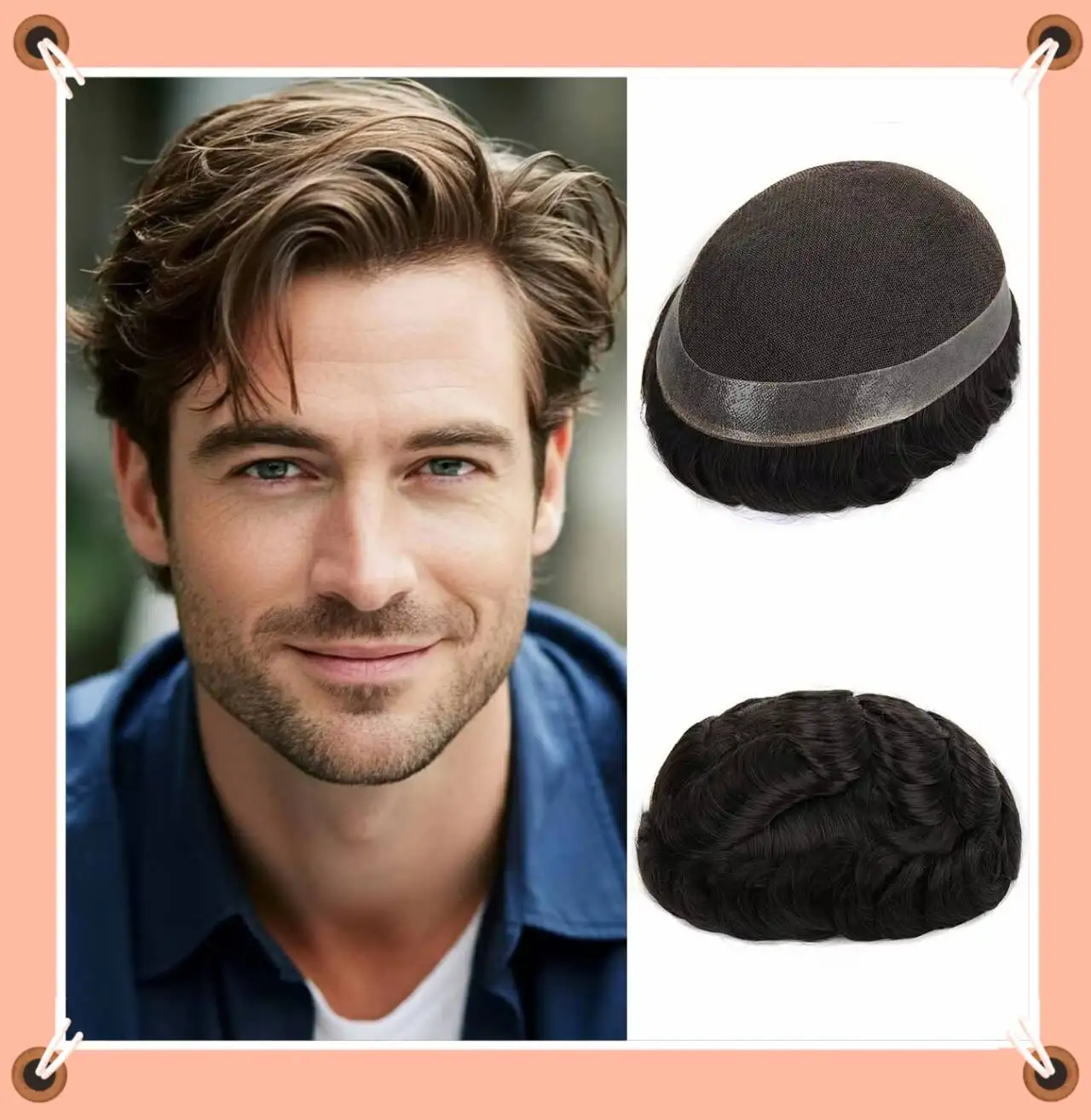 

TUL07 Парик-накладка для мужчин из индийских волос Реми, густой, дышащий, на основе из кружева и полиуретана, различные размеры