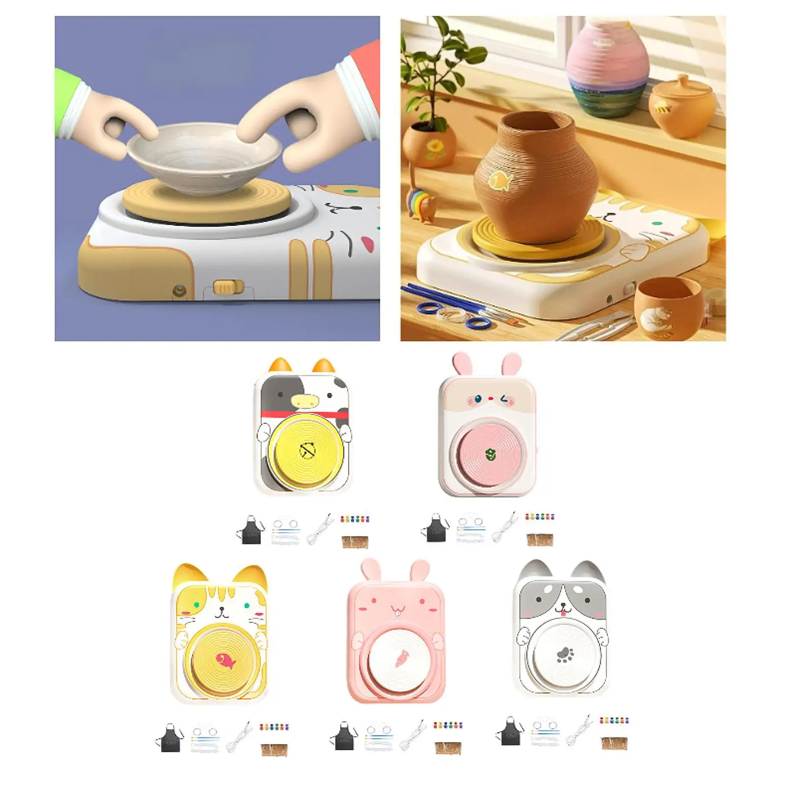 Electric Pottery Wheel Set for Kids Apron Beginner Artwork Porcelain Machine