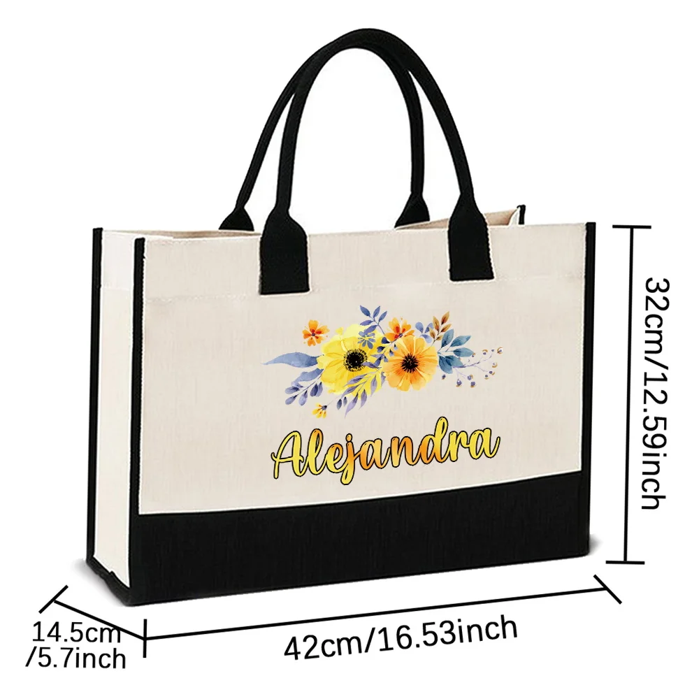 Personalized Customized Name Shopping Bag Cotton and Linen Travel Beach Shoulder Bags New Portable Organizer Pouch Handheld