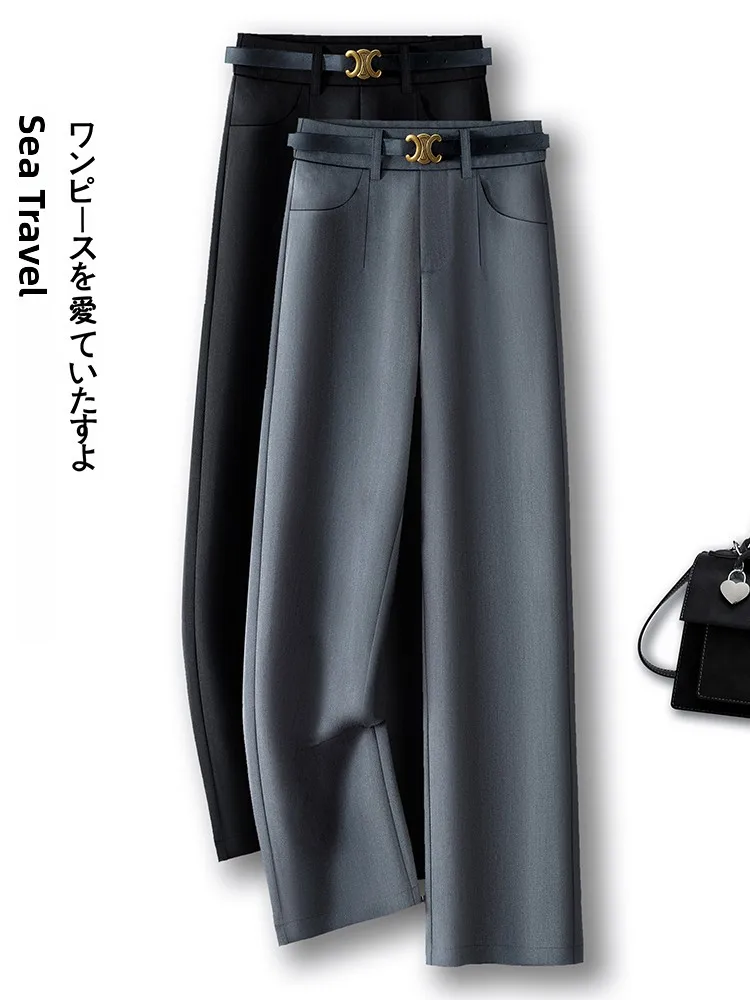 

Gray Slim Wide Leg Pants Women's High Waist Drapey Loose Straight Casual Suit Pants Spring Autumn New Style Korean Style