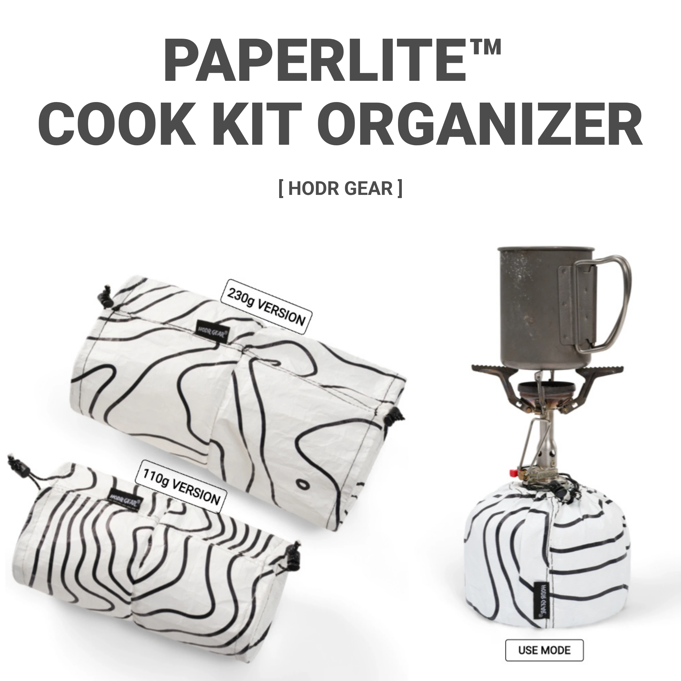 [HODRGEAR] PAPERLITE™ Cook Kit Organizer All In One Ultralight Tyvek® 110g or 230g Fuel Canisters Tuck-Away End Splash-Resistant