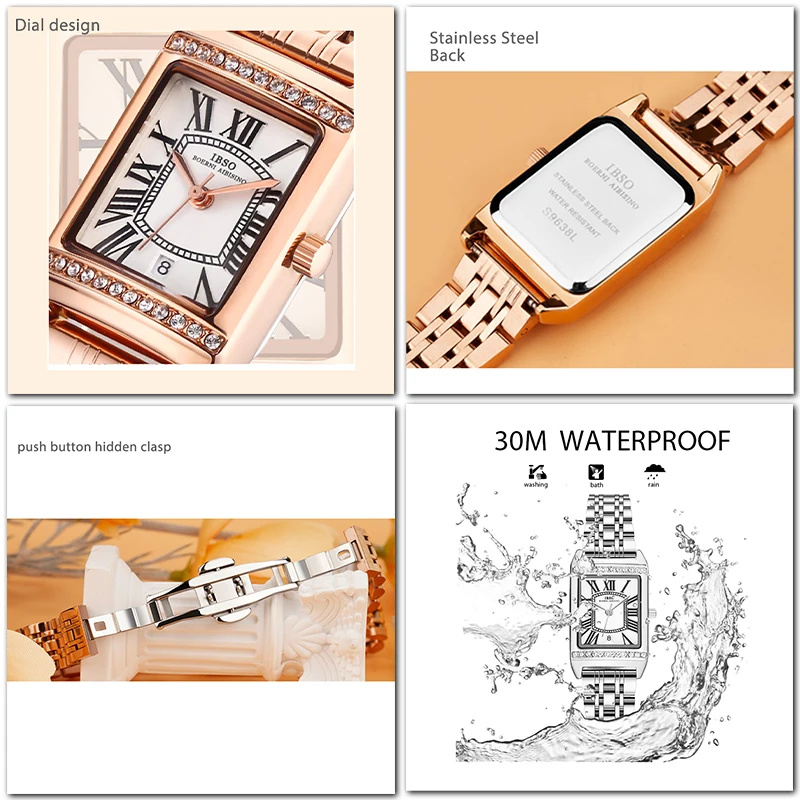 Luxury Brand Women Rectangular Watch Small Golden Romantic Hand Clock Female Steel Waterproof Elegant Ladies Quartz Wristwatch