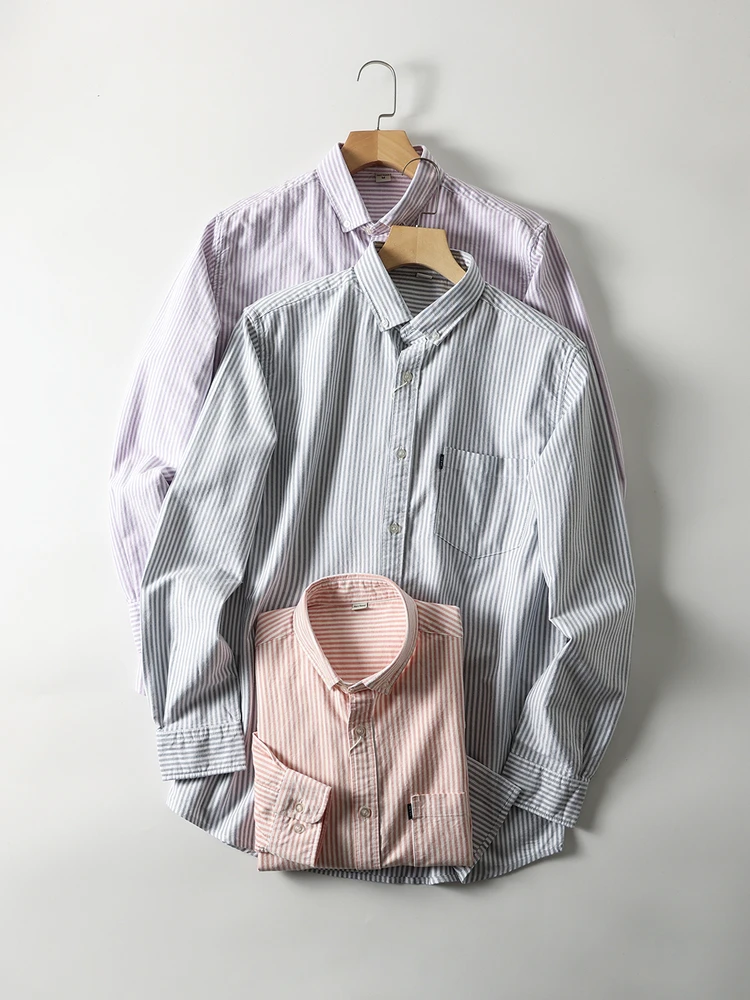 

Busin Casual Cotton Ox Cloth irt Long Sve Striped Commute Friendly Men's Button down irt Versatile All Cotton